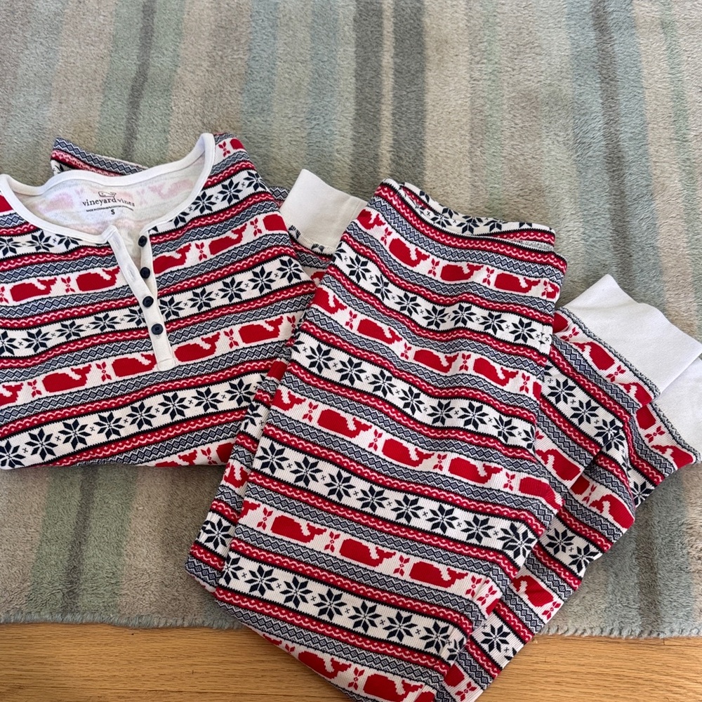 Vineyard Vines Kids Red, White & Navy Whale Stripe Pajama Set